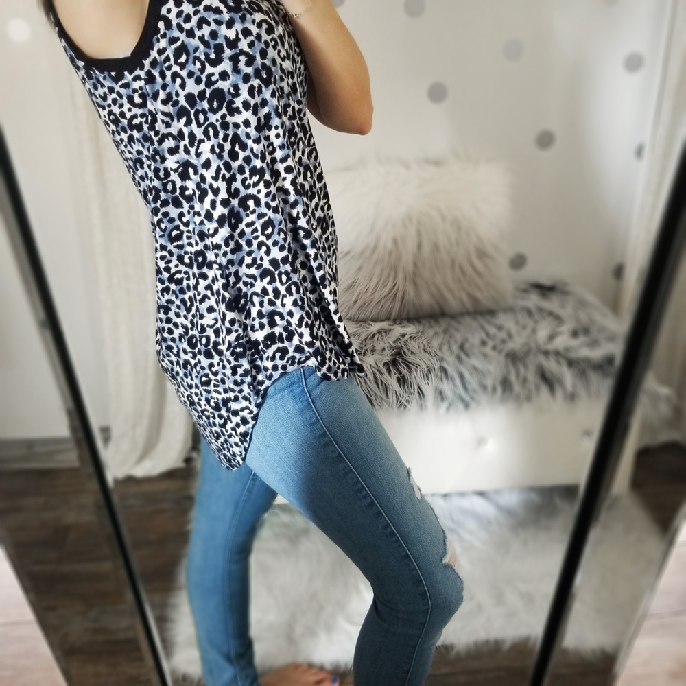 Blue Leopard Print Tank Top Tunic Leggings Top Summer Tanks Animal Print - Picture 4 of 6